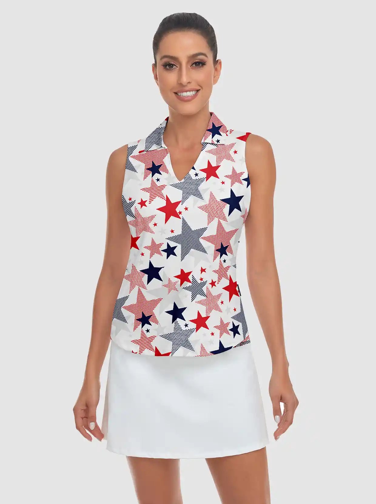 Star Print Sleeveless V-Neck Racerback Golf Top