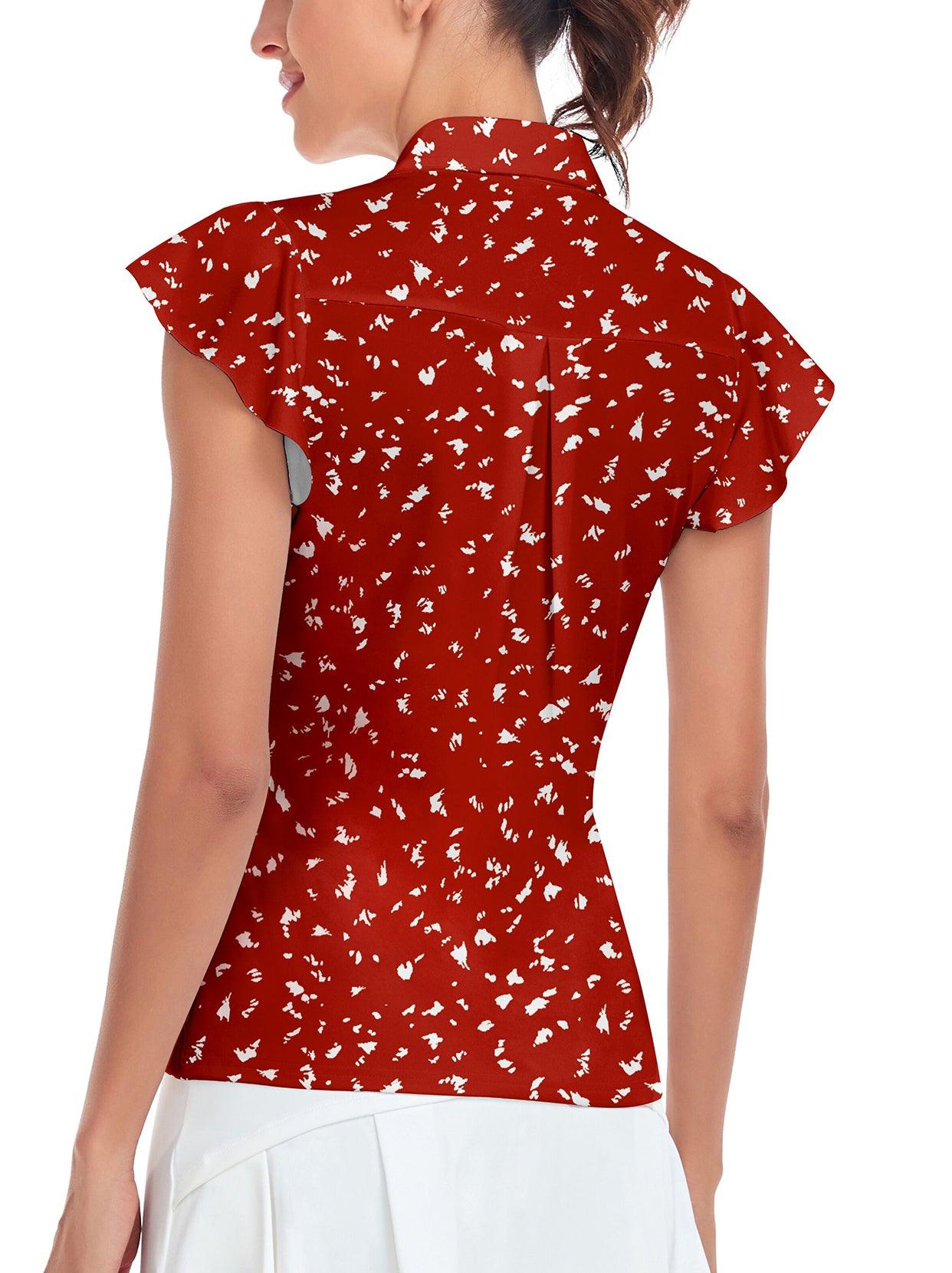 Red Petal Sleeve Golf Shirts Short-sleeve Golf Polo for Ladies