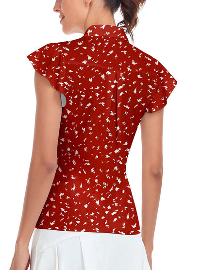 Red Petal Sleeve Golf Shirts Short-sleeve Golf Polo for Ladies