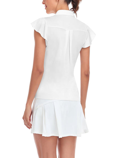 Solid White Short-sleeve Golf Shirts for Women