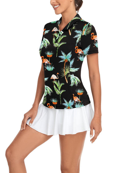 Flamingo Print Golf Polo Shirt for Women