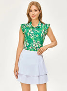 Shamrock and Floral Ruffed Sleeveless Polo Shirt