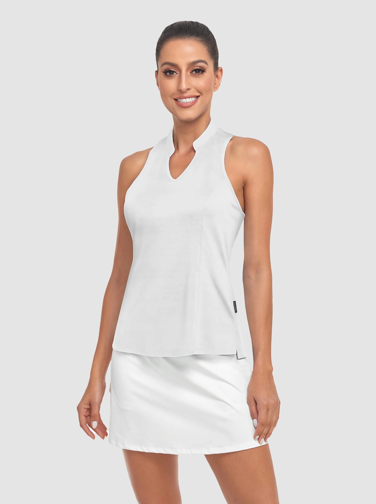 White V-neck  Racerback Sleeveless Polo Shirt