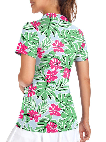 Floral V-neck Short-sleeve Golf Polo for Women