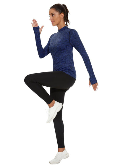 Women's Thermal-🌞SO® Blue Half Collar Fleece Long Sleeve Workout Shirts Running Loose Fit Basic Tops