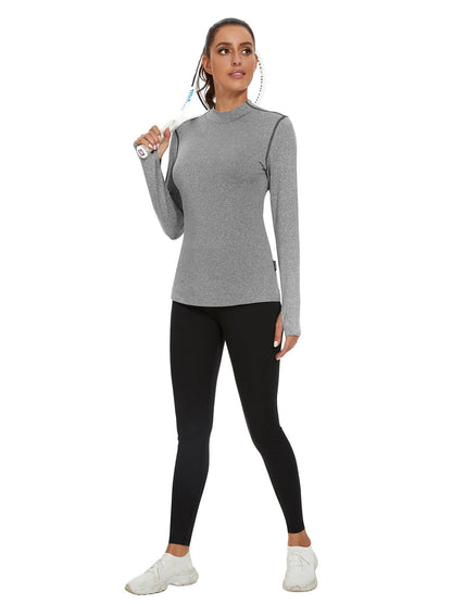 Women's Thermal-🌞SO® Grey Half Collar Fleece Long Sleeve Workout Shirts Running Loose Fit Basic Tops