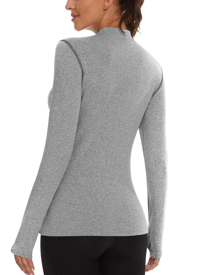 Women's Thermal-🌞SO® Grey Half Collar Fleece Long Sleeve Workout Shirts Running Loose Fit Basic Tops