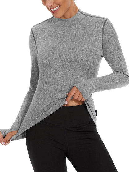 Women's Thermal-🌞SO® Grey Half Collar Fleece Long Sleeve Workout Shirts Running Loose Fit Basic Tops