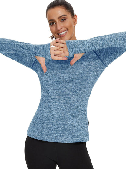 Women's Thermal-🌞SO® Light Blue Half Collar Fleece Long Sleeve Workout Shirts Running Loose Fit Basic Tops