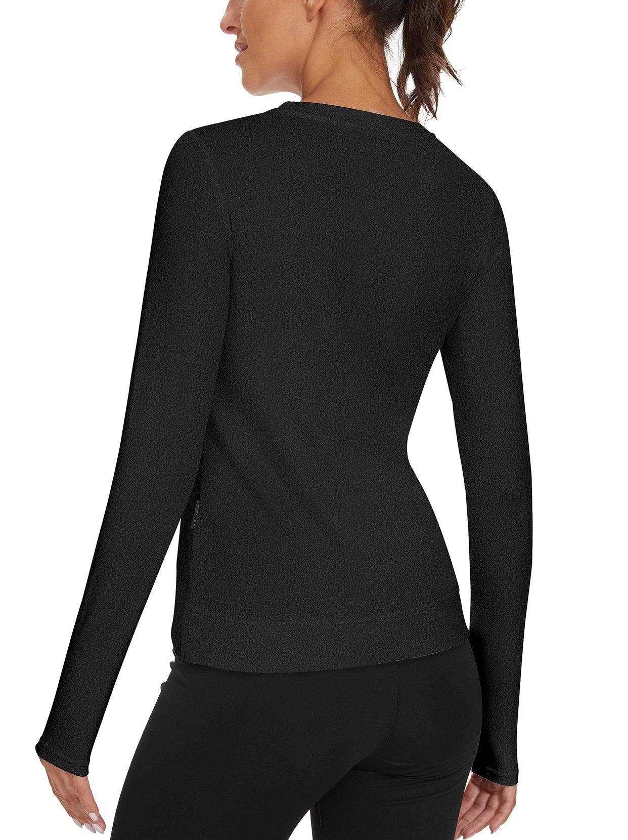 Women's Thermal-🌞SO® Black Round Collar Crossed Hem Fleece Long Sleeve Workout Shirts Running Loose Fit Basic Tops