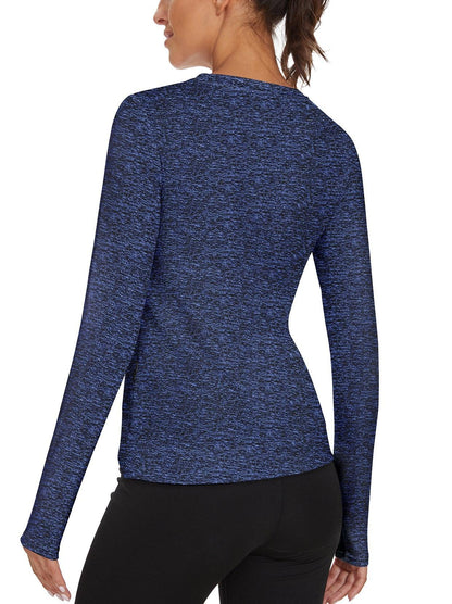 Women's Thermal-🌞SO® Blue Round Collar Crossed Hem Fleece Long Sleeve Workout Shirts Running Loose Fit Basic Tops