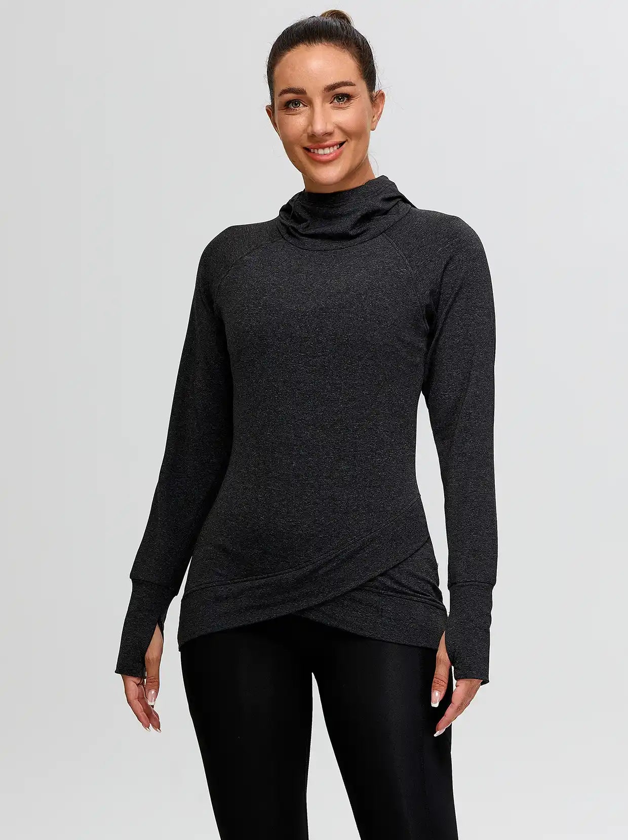 Pullover Hooded Crossed Hem Thermal Top for Women