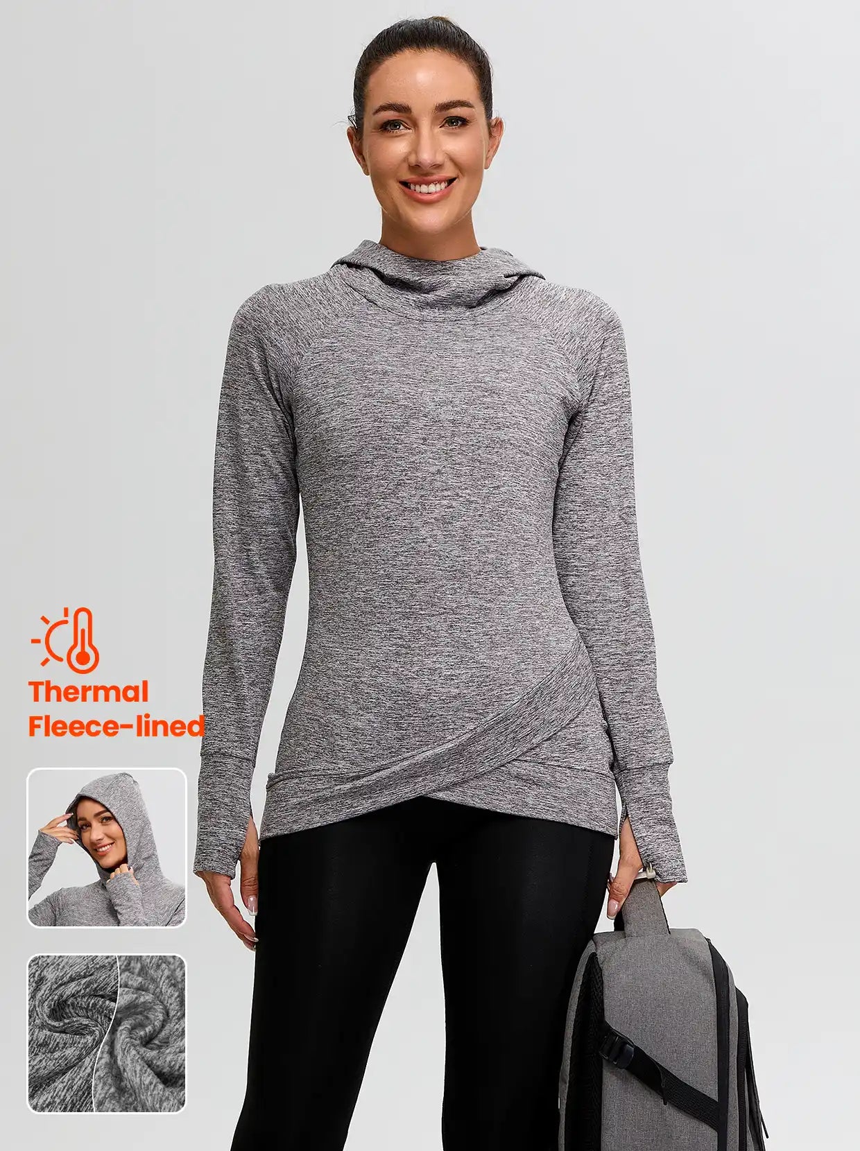 Hoodie Crossed Hem Long-sleeve Thermal Tops