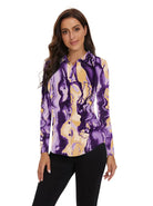 Purple Crack Button-down Long-sleeve Polo Shirt for Women 