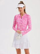 Pink Floral Quarter-Zip Long-sleeve Shirt for Women