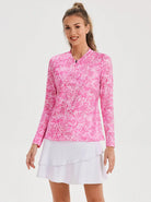 Pink Floral Quarter-Zip Long-sleeve Shirt for Women