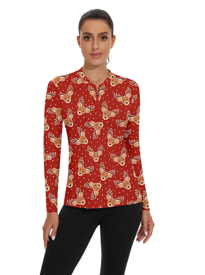 Christmas Yellow Elk Pattern Long-sleeve Tops