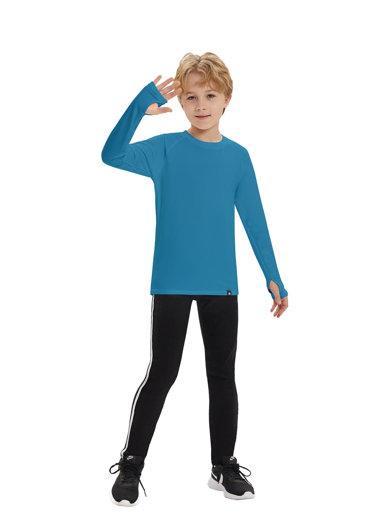 Youth Kids Unisex Thermal -☀️SO® Light Blue Compression Shirt Long Sleeve Fleece Lined Base Layer Football Athletic Undershirt Cold Gear