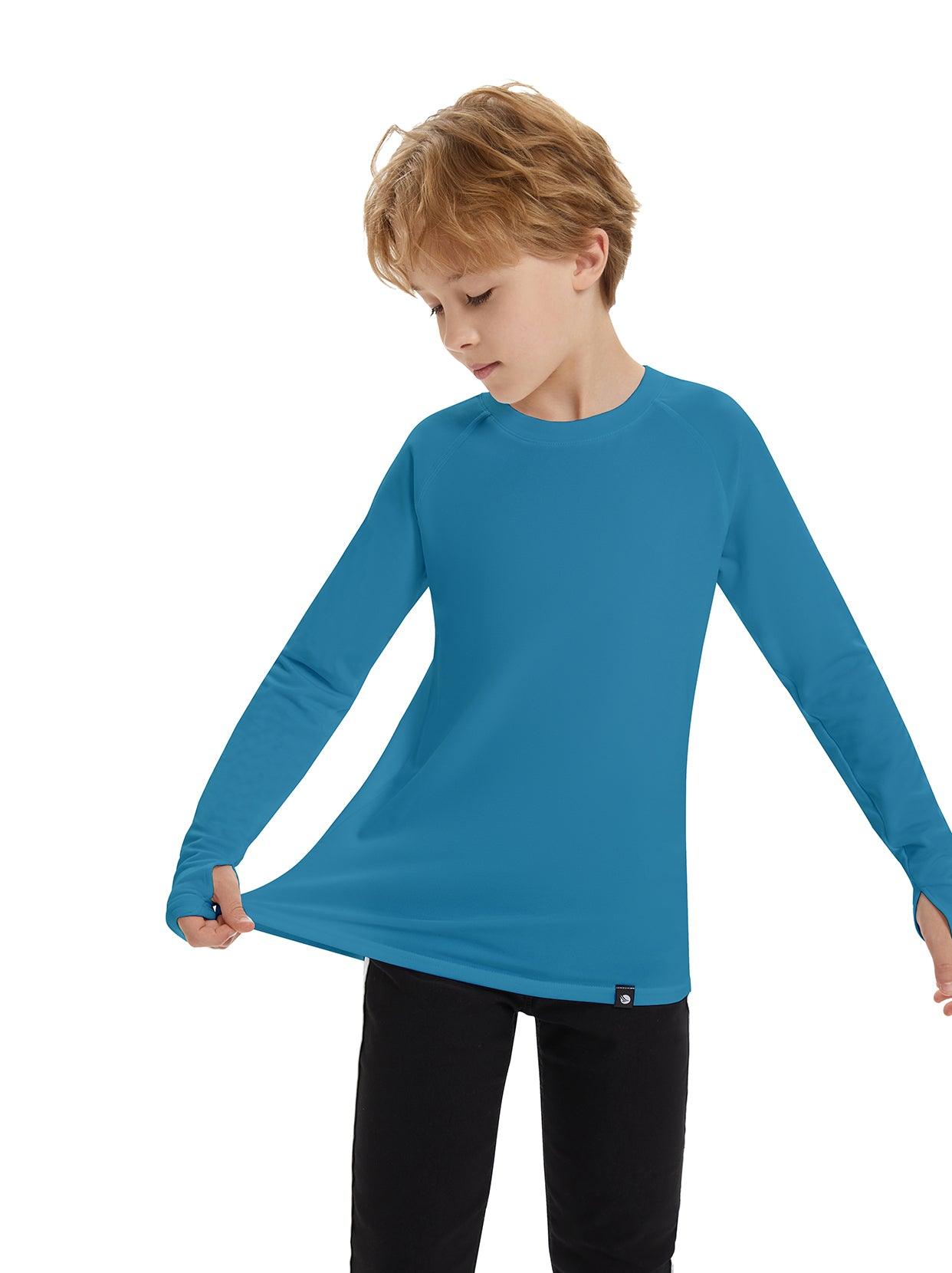 Youth Kids Unisex Thermal -☀️SO® Light Blue Compression Shirt Long Sleeve Fleece Lined Base Layer Football Athletic Undershirt Cold Gear