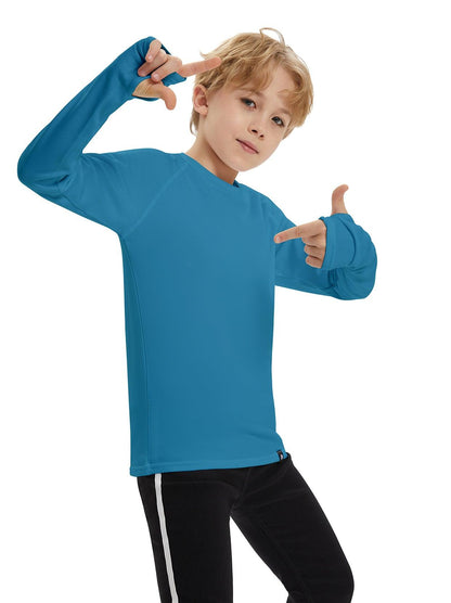 Youth Kids Unisex Thermal -☀️SO® Light Blue Compression Shirt Long Sleeve Fleece Lined Base Layer Football Athletic Undershirt Cold Gear