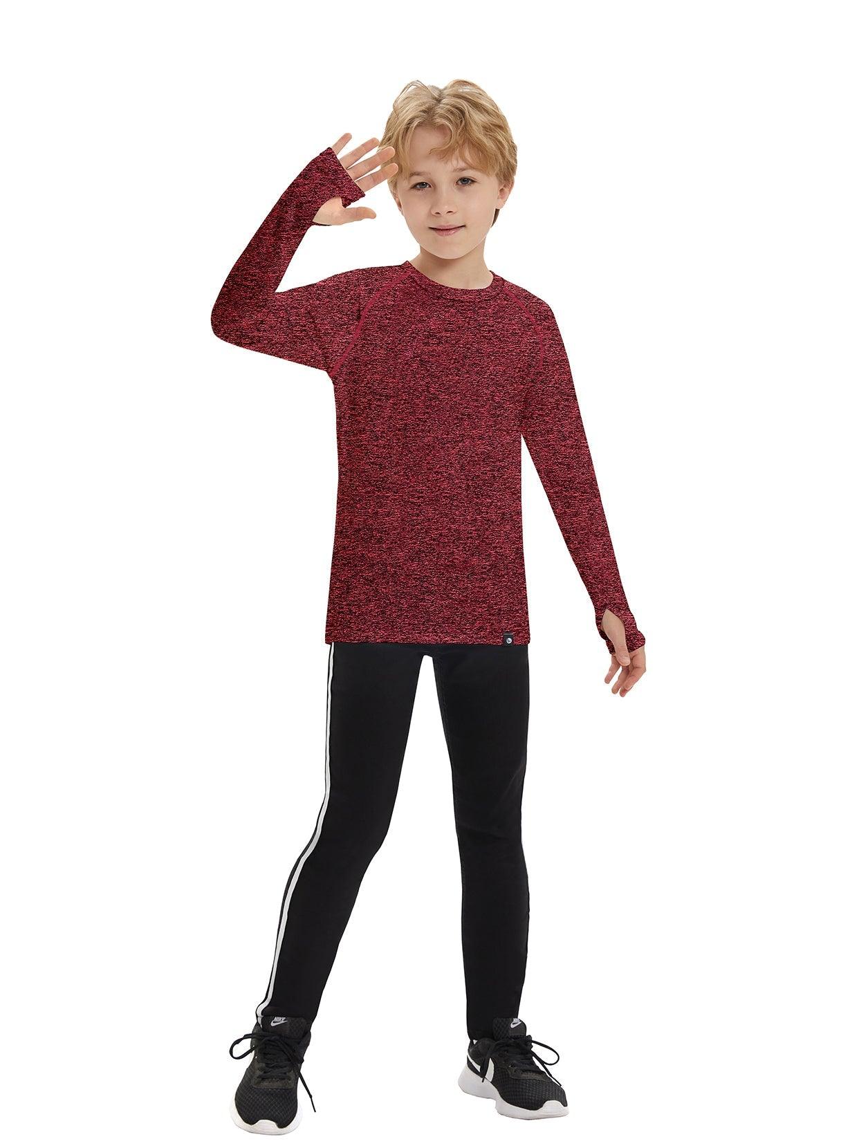 Youth Kids Unisex Thermal -☀️SO® Red Compression Shirt Long Sleeve Fleece Lined Base Layer Football Athletic Undershirt Cold Gear