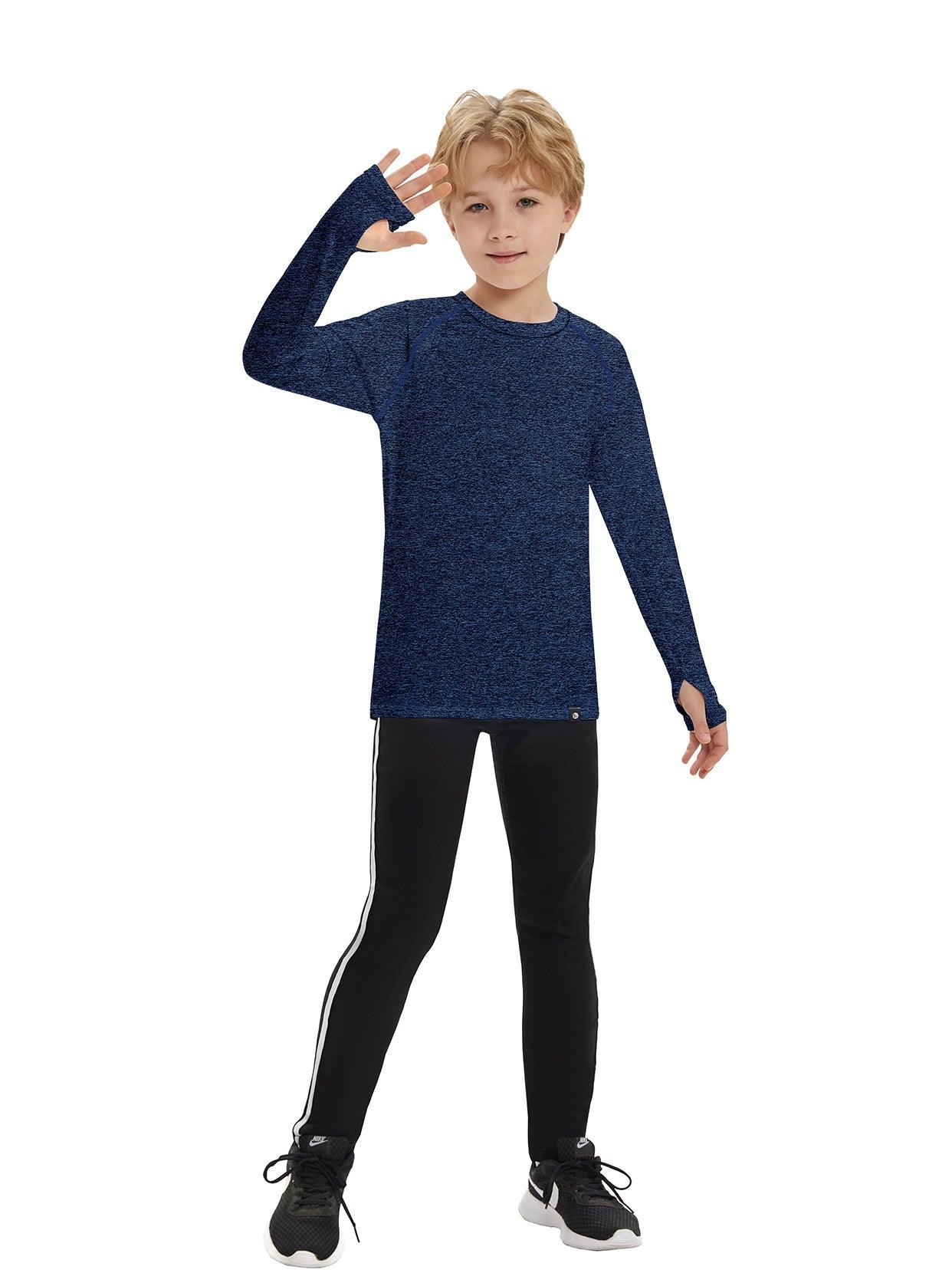 Youth Kids Unisex Thermal -☀️SO® Blue Compression Shirt Long Sleeve Fleece Lined Base Layer Football Athletic Undershirt Cold Gear