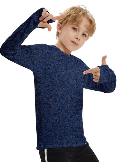 Youth Kids Unisex Thermal -☀️SO® Blue Compression Shirt Long Sleeve Fleece Lined Base Layer Football Athletic Undershirt Cold Gear