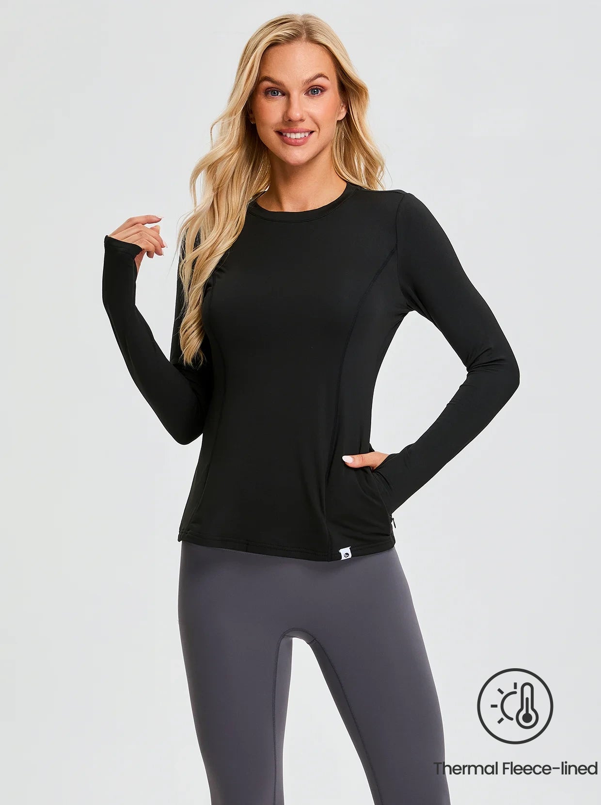 Women's Long-sleeve Fleece Top with Thumb holes