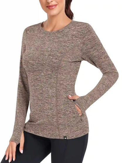 Women's Thermal Pullover Long-sleeve Top with Two Hidden Pockets