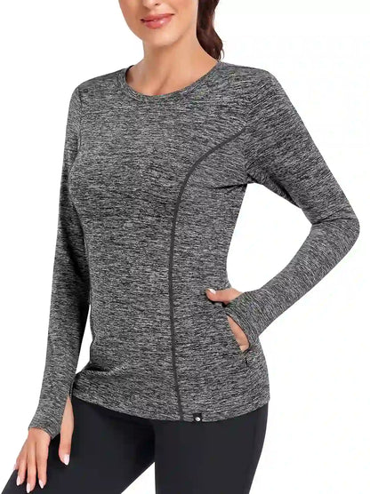 Women's Thermal Pullover Long-sleeve Top with Two Hidden Pockets