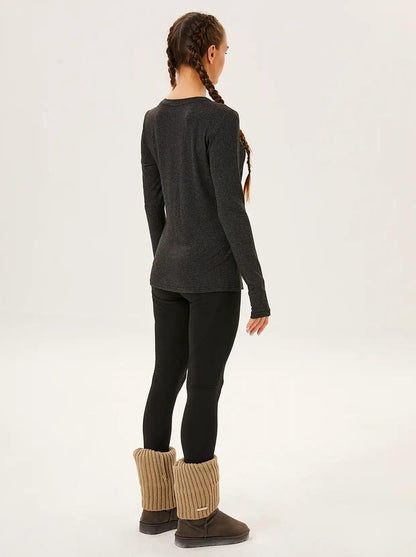 Crew-neck Long-sleeve Fleece Tops for Women