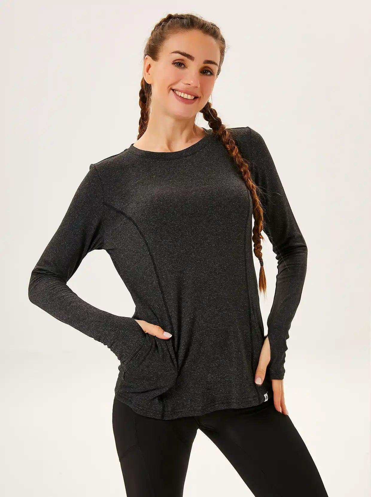 Women's Thermal-🌞SO® Flower Black Fleece Running Shirts Compression Shirts Quick Dry Workout Pullover Tops with Thumb Holes