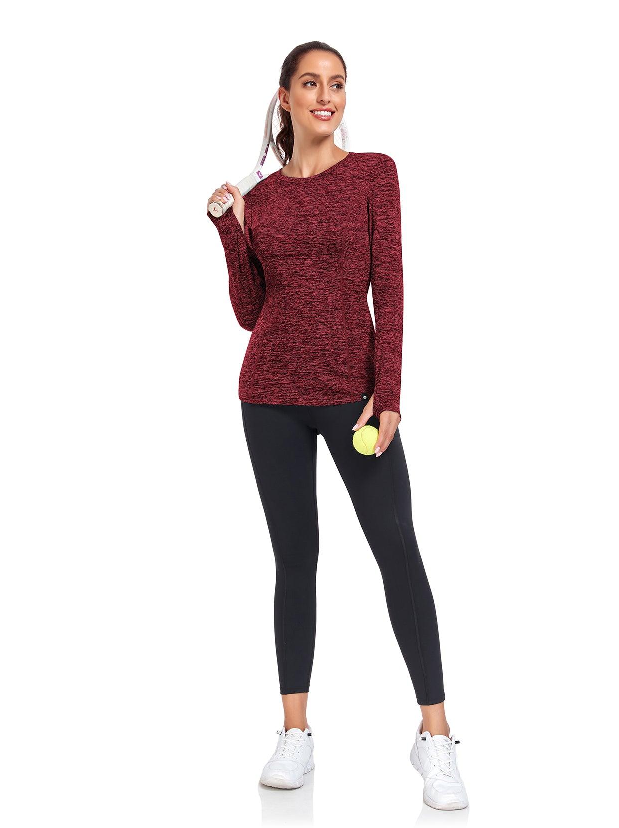 Women's Thermal-🌞SO® Flower Red Fleece Running Shirts Compression Shirts Quick Dry Workout Pullover Tops with Thumb Holes