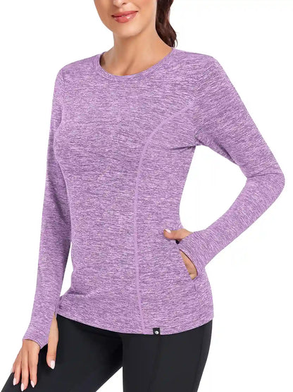 Crew-neck Long-sleeve Fleece Tops for Women