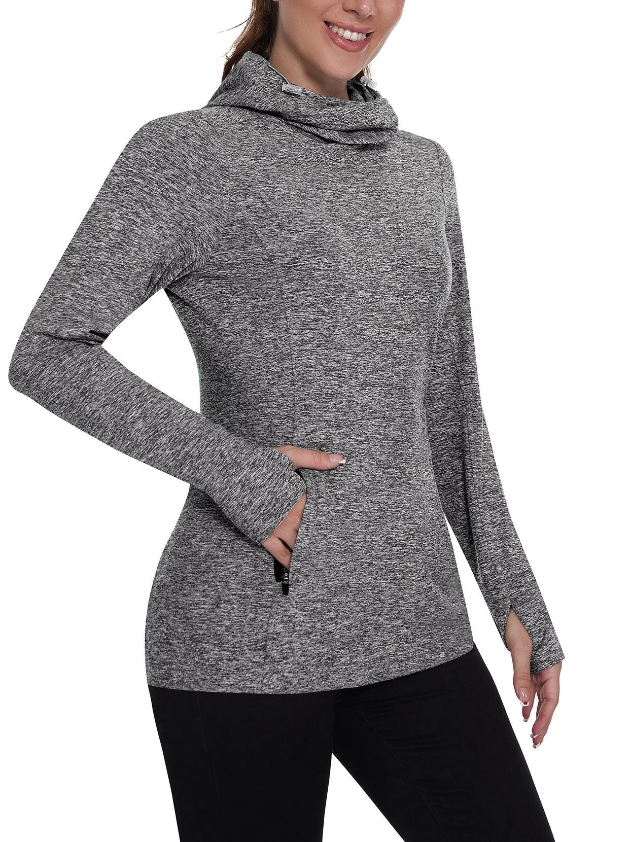 Ladies Hoodies Long-sleeve Thermal Top With Thumb Holes