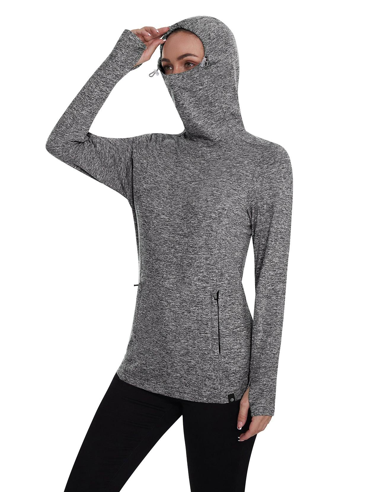 Ladies Hoodies Long-sleeve Thermal Top With Thumb Holes