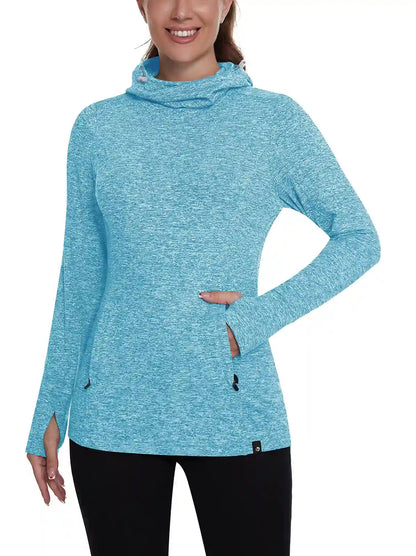 Ladies Hoodies Long-sleeve Thermal Top With Thumb Holes