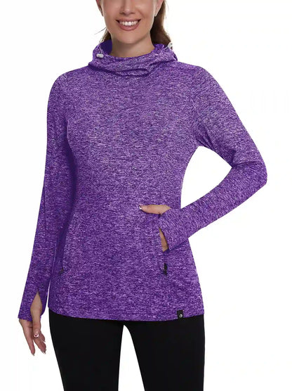 Ladies Hoodies Long-sleeve Thermal Top With Thumb Holes