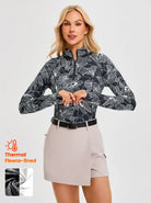 White Floral Quarter-zip Long-sleeve Fleece Tops for Women