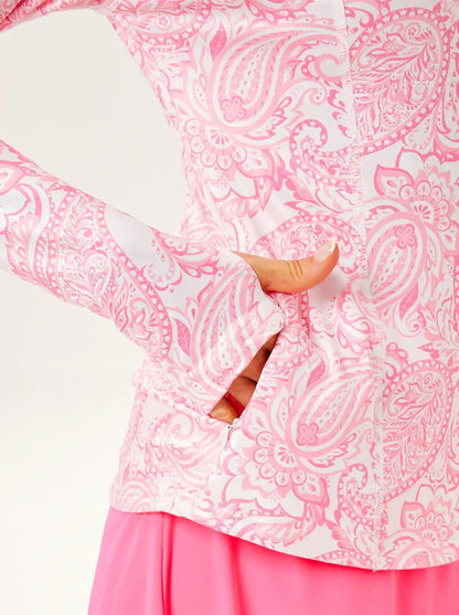 Pink Paisley Quarter-zip Long-sleeve Fleece Top for Women