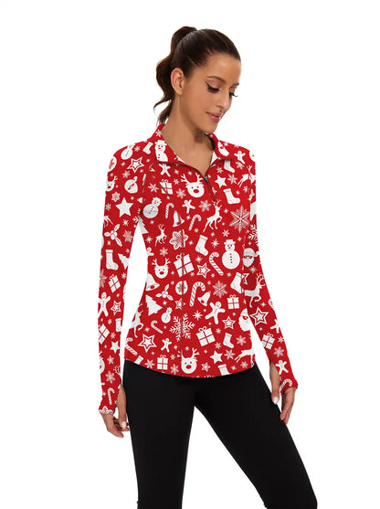 Christmas White Santa Pattern Crew-neck long-sleeve Fleece Top