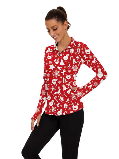 Christmas White Santa Pattern Crew-neck long-sleeve Fleece Top