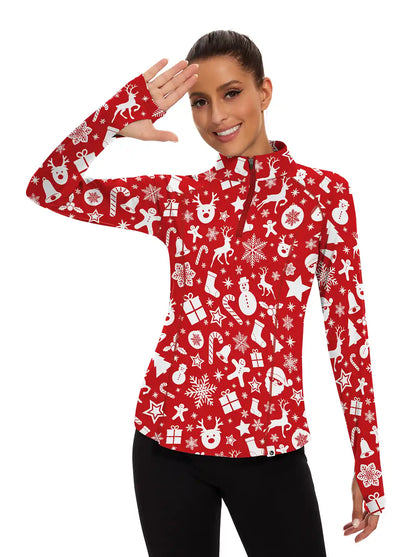 Christmas White Santa Pattern Crew-neck long-sleeve Fleece Top