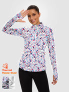 Clorful Leaves Quarter-zip Long-sleeve Fleece Tops for Women 