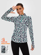 Blue Leopard Quarter-zip Long-sleeve Fleece Tops for Women