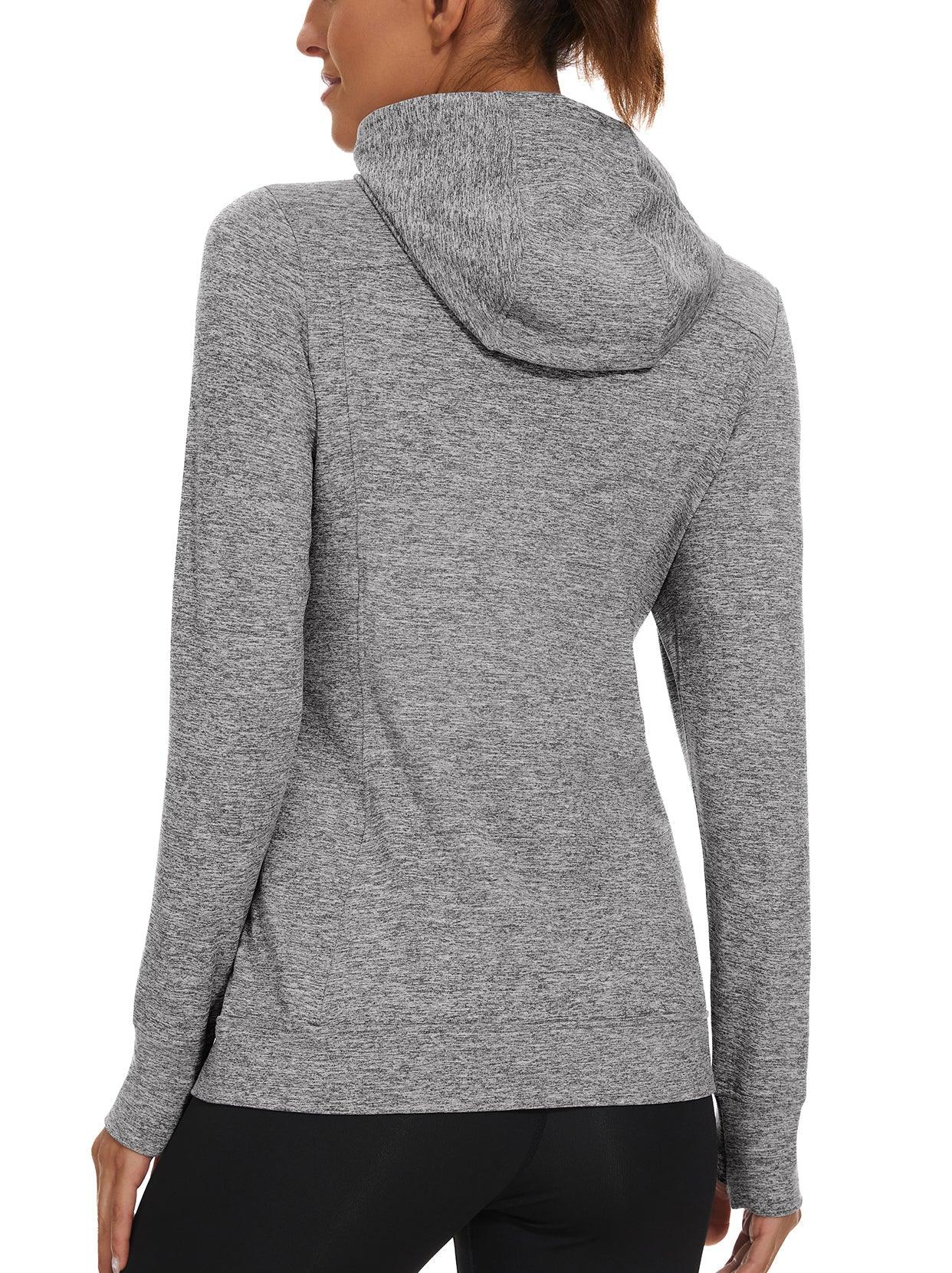 Women's Thermal-🌞SO® Grey Hooded Fleece Long Sleeve Workout Shirts with Mask & Thumb Holes Running Loose Fit Basic Tops