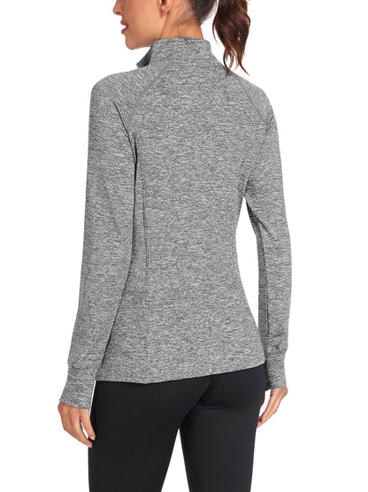 Women's Thermal-🌞SO® Grey Half Zip Pullover Tops Mock Neck Fleece Long Sleeve Workout Shirts with Pocket & Thumb Holes Running LooseFit Basic Tops