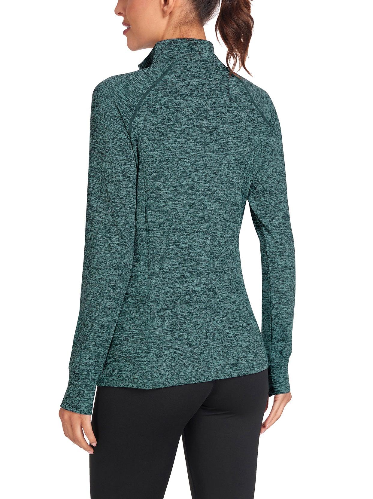 Women's Thermal-🌞SO® Green Half Zip Pullover Tops Mock Neck Fleece Long Sleeve Workout Shirts with Pocket & Thumb Holes Running LooseFit Basic Tops