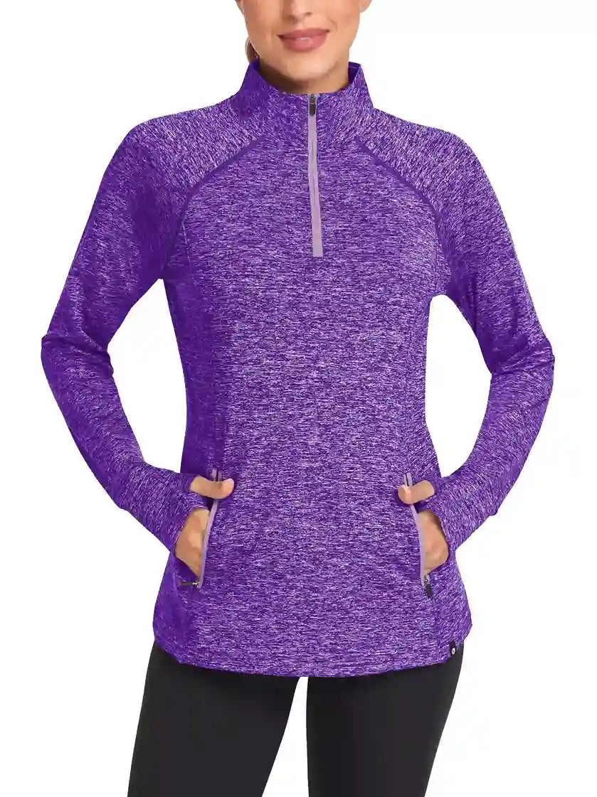 Women's Quarter-zip Fleece Top with thumb holes