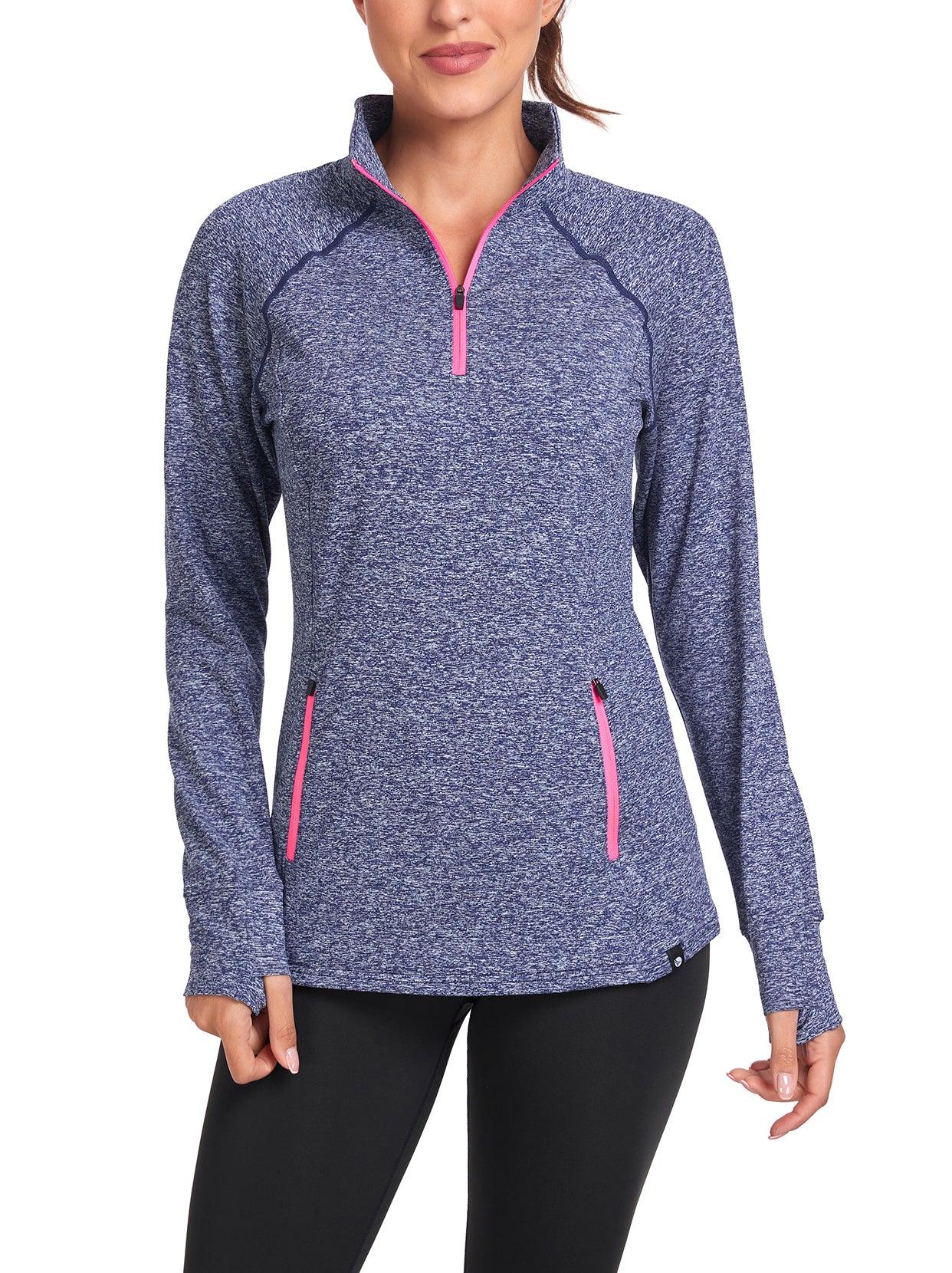 Women's Thermal-🌞SO® Purple Half Zip Pullover Tops Mock Neck Fleece Long Sleeve Workout Shirts with Pocket & Thumb Holes Running LooseFit Basic Tops